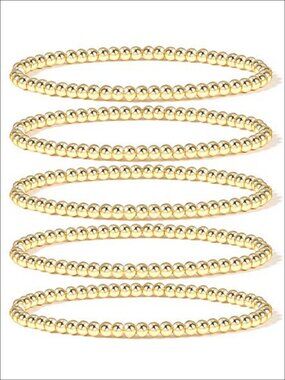 14K Gold Plated Bead Ball Bracelet Stretchable Elastic Gold Beaded Bracelets